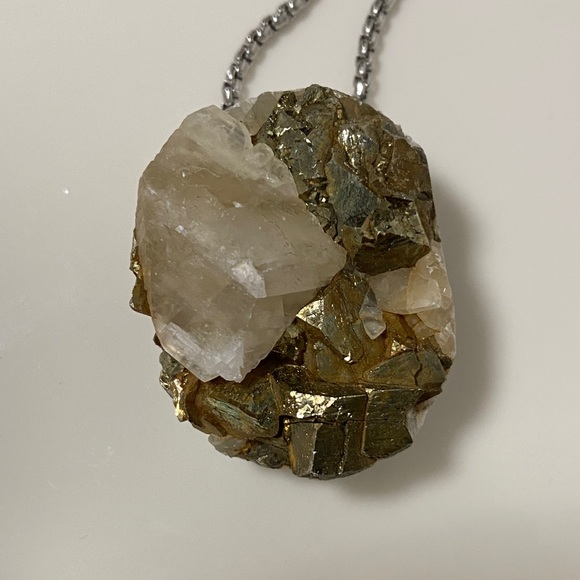 Jewelry - Natural White Crystal & Gold Pyrite Necklace - Women Jewelry